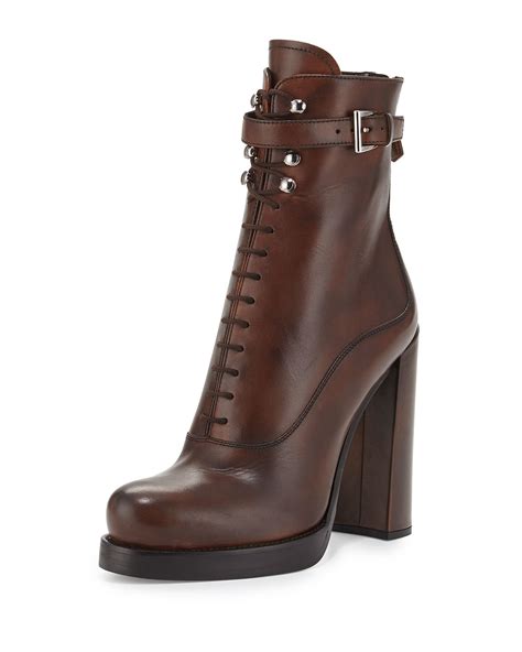 prada lace-up platfrom leather ankle boots|Prada genuine leather boots.